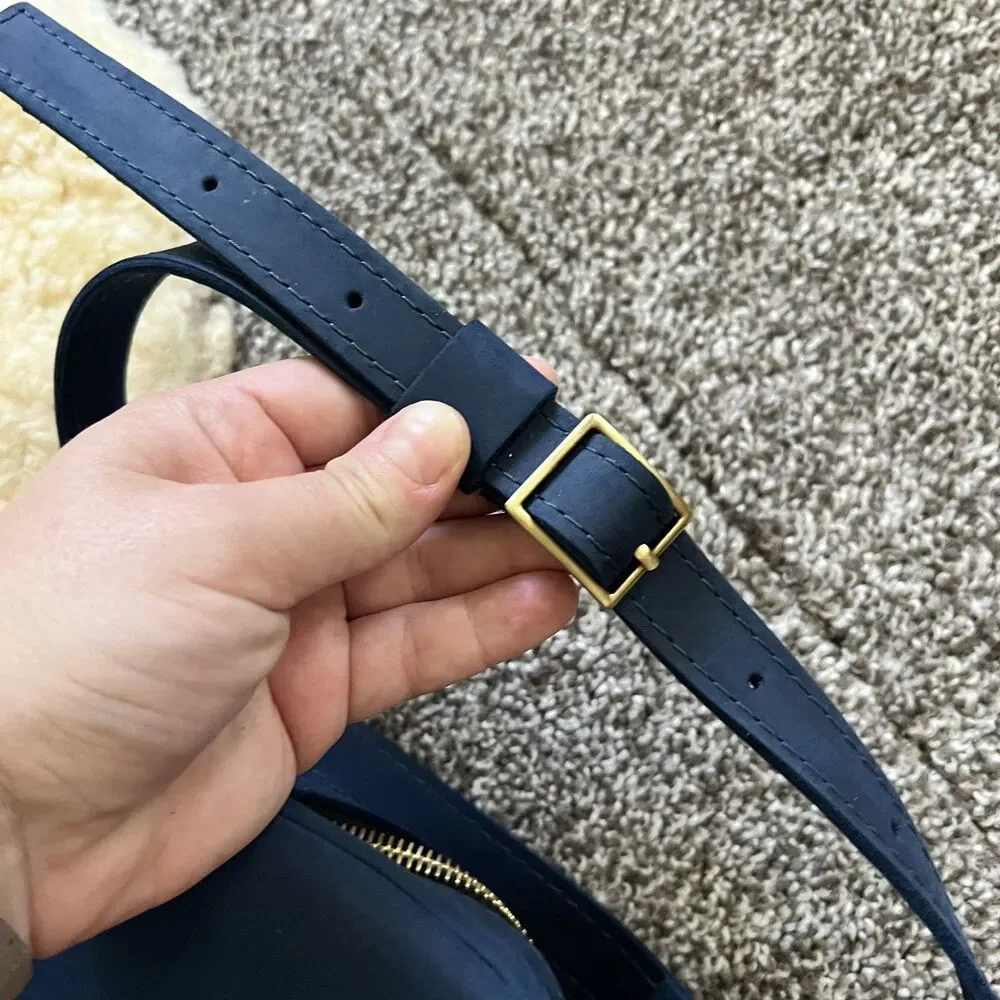 Portland Leather Goods Indigo Blue Circle Leather Crossbody Bag